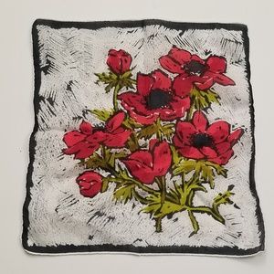 Depose France Red Flower Small Silk Scarf Hanky